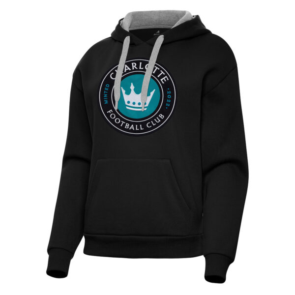 Women's Antigua Black Charlotte FC Victory Pullover Hoodie