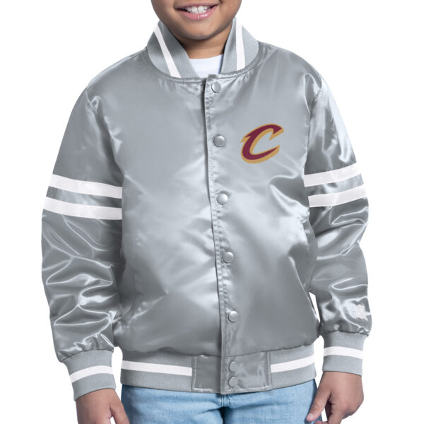 Youth Starter  Gray Cleveland Cavaliers Printed Shield Logo Satin Varsity Full-Snap Jacket