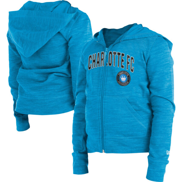 Girls Youth New Era Blue Charlotte FC Space-Dye Full-Zip Hoodie