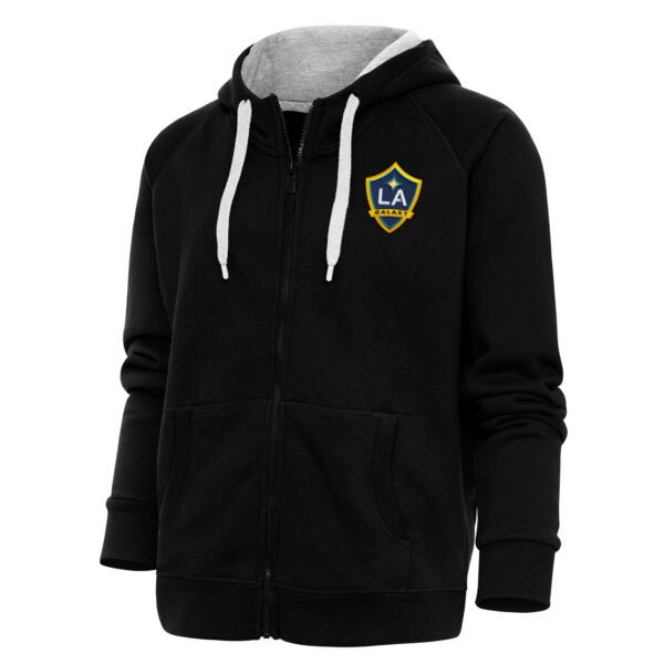 Women's Antigua Black LA Galaxy Logo Victory Full-Zip Hoodie