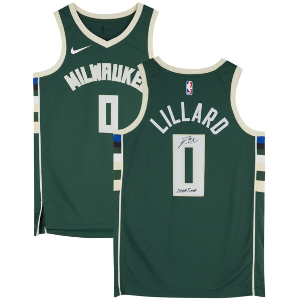 Damian Lillard Milwaukee Bucks Autographed Hunter Green Nike Icon Edition Swingman Jersey with "Dame Time" Inscription - Image 2