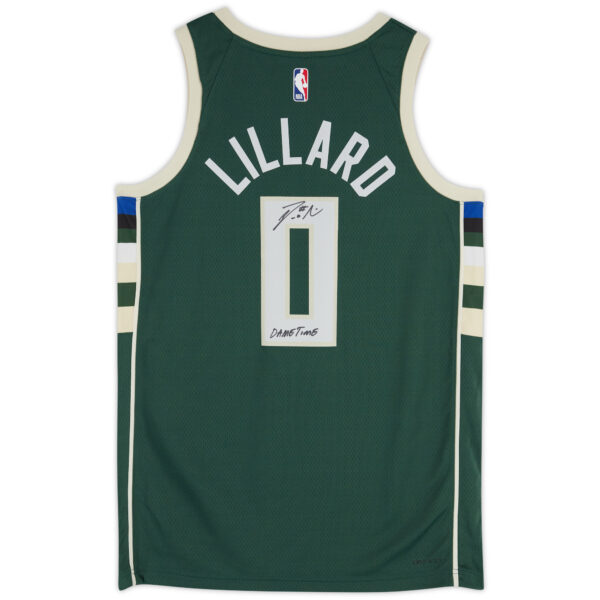 Damian Lillard Milwaukee Bucks Autographed Hunter Green Nike Icon Edition Swingman Jersey with "Dame Time" Inscription - Image 3