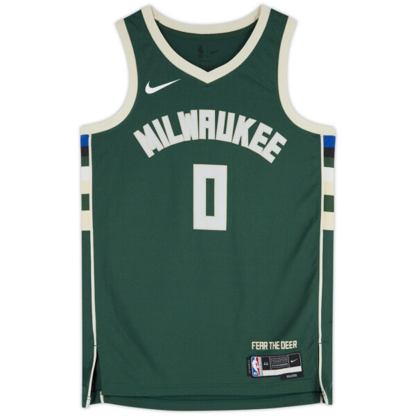 Damian Lillard Milwaukee Bucks Autographed Hunter Green Nike Icon Edition Swingman Jersey with "Dame Time" Inscription - Image 4