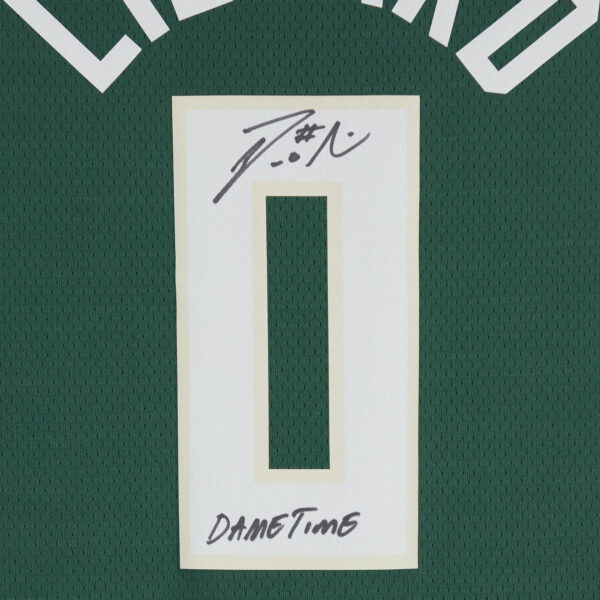 Damian Lillard Milwaukee Bucks Autographed Hunter Green Nike Icon Edition Swingman Jersey with "Dame Time" Inscription - Image 5