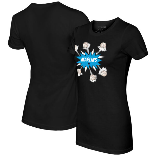 Women's Tiny Turnip Black Miami Marlins Baseball Pow T-Shirt - Image 5