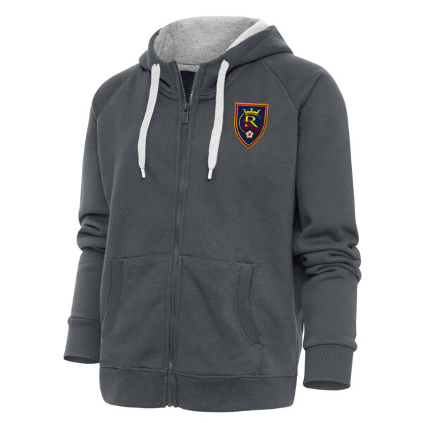 Women's Antigua Charcoal Real Salt Lake Logo Victory Full-Zip Hoodie