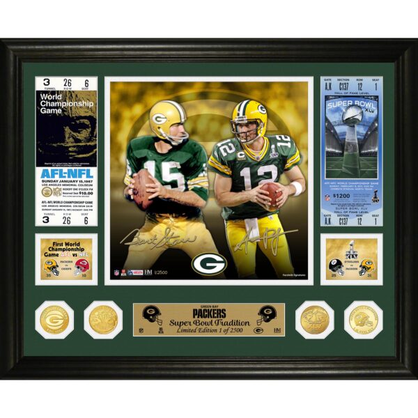 Highland Mint Bart Starr & Aaron Rodgers Green Bay Packers 16'' x 20'' Super Bowl Traditions Bronze Coin Photo Mint