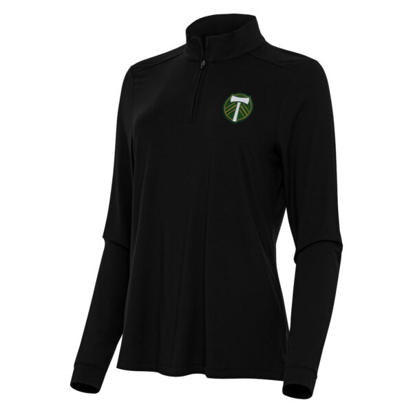 Women's Antigua Black Portland Timbers Logo Intent Quarter-Zip Top