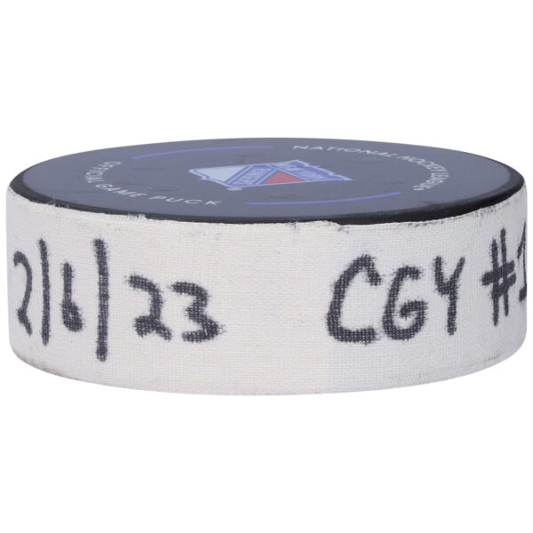 Blake Coleman Calgary Flames Game-Used Goal Puck from February 6, 2023 vs. New York Rangers