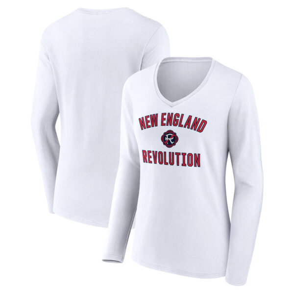 Women's White New England Revolution Victory Arch Logo Long Sleeve V-Neck T-Shirt