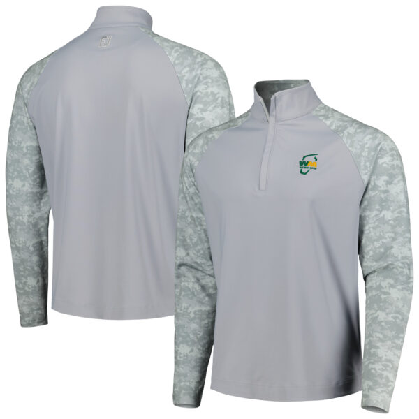 Men's FootJoy Gray WM Phoenix Open Camo Color Block Raglan 1/4-Zip Jacket - Image 5