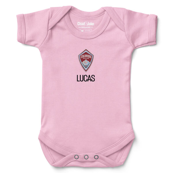 Infant Chad & Jake Light Pink Colorado Rapids Logo Personalized Bodysuit