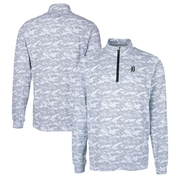 Men's Cutter & Buck Heather Charcoal Houston Oilers Throwback Logo Mainsail Sweater-Knit Half-Zip Pullover Jacket - Image 2