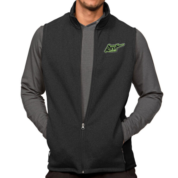 Men's Antigua Heather Black Saskatchewan Rush Course Full-Zip Vest
