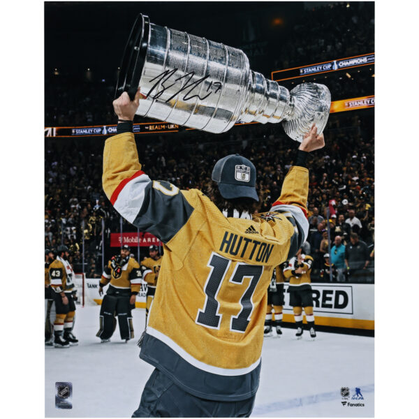 Ben Hutton Vegas Golden Knights Autographed 2023 Stanley Cup Champions 16" x 20" Raising Cup Photograph
