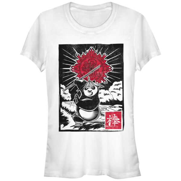 Women's Mad Engine White Kung Fu Panda Woodcut T-Shirt