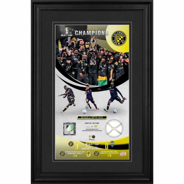 Columbus Crew Framed 10" x 18" 2020 MLS Cup Champions Collage with a Piece of Match-Used Ball and Net from the 2020 MLS Cup - Limited Edition of 200