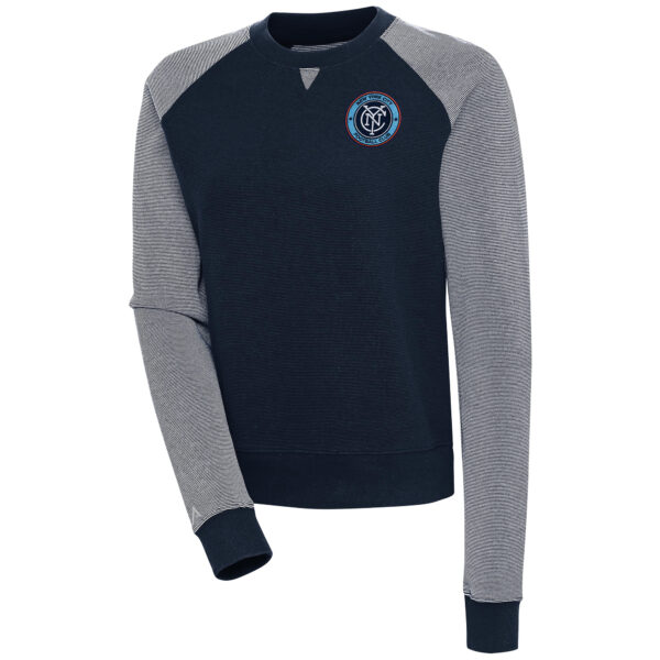 Women's Antigua  Navy/White New York City FC Flier Bunker Tri-Blend Pullover Sweatshirt