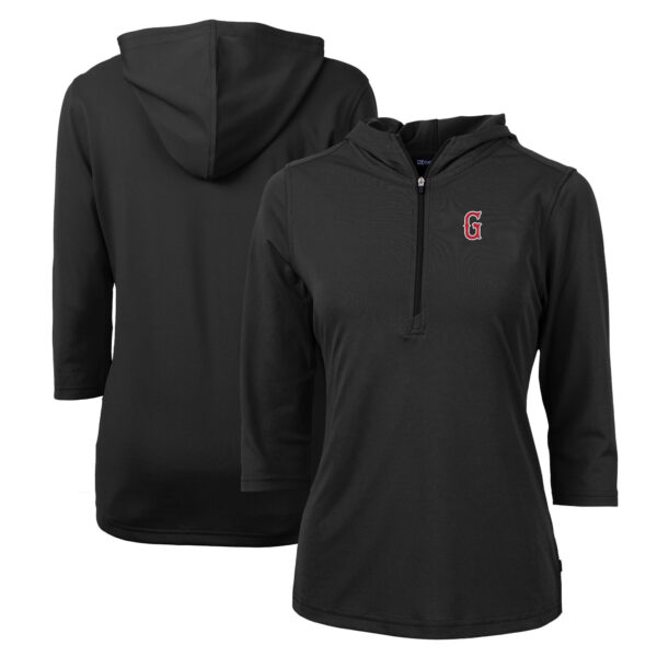 Women's Cutter & Buck  Black Greenville Drive Virtue Eco Pique Recycled 3/4-Sleeve Half-Zip Pullover Hoodie - Image 5