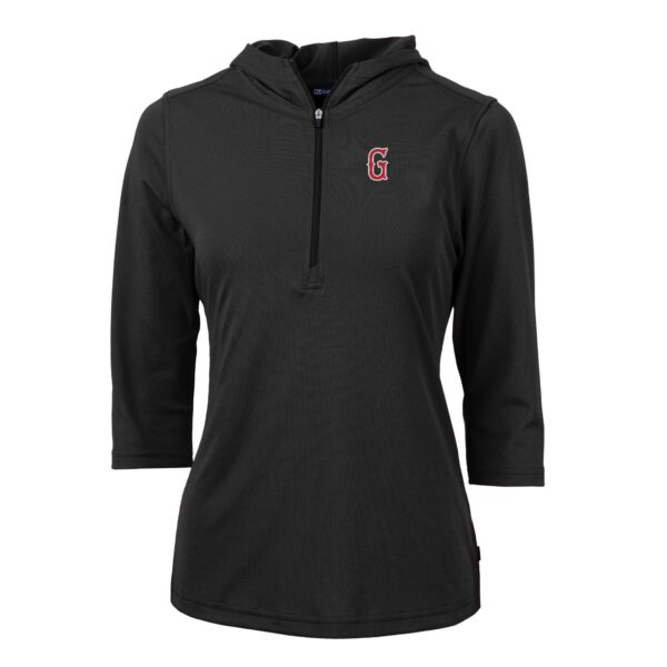 Women's Cutter & Buck  Black Greenville Drive Virtue Eco Pique Recycled 3/4-Sleeve Half-Zip Pullover Hoodie - Image 6