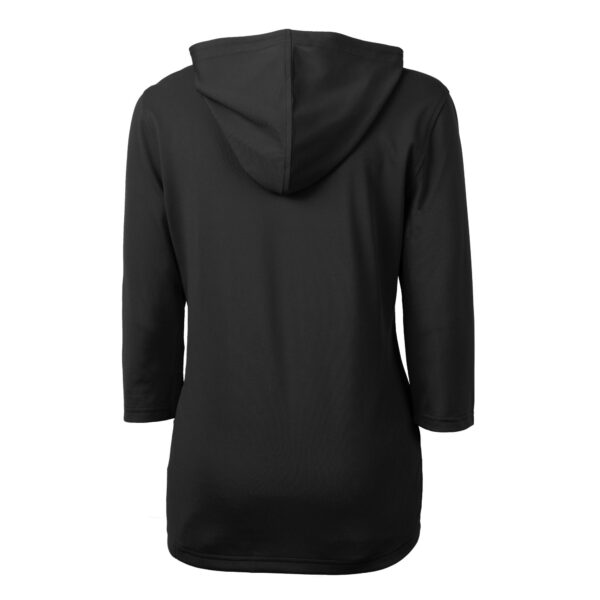Women's Cutter & Buck  Black Greenville Drive Virtue Eco Pique Recycled 3/4-Sleeve Half-Zip Pullover Hoodie - Image 4