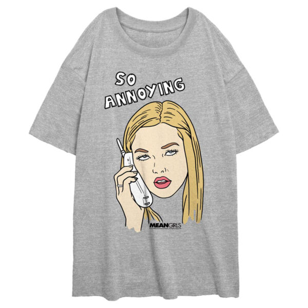 Women's Mad Engine Heather Gray Mean Girls So Annoying Sketch Oversized Graphic T-Shirt