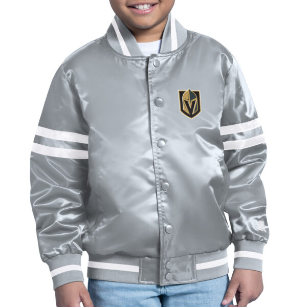 Youth Starter Gray Vegas Golden Knights Printed Team Logo Satin Varsity Full-Snap Jacket