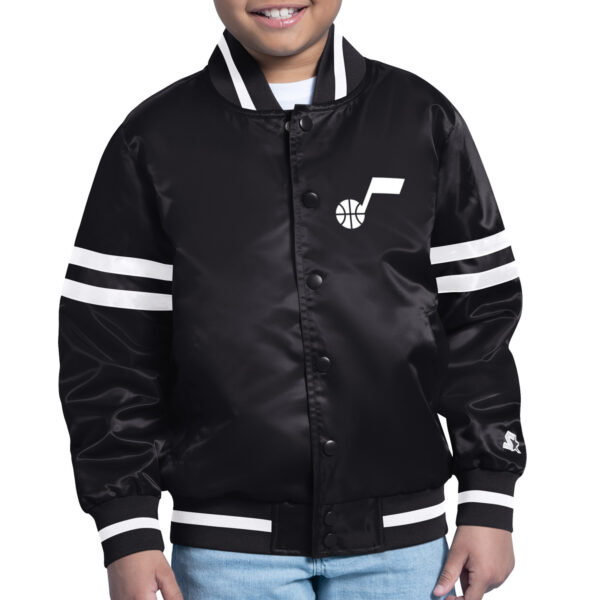Youth Starter  Black Utah Jazz Printed Shield Logo Satin Varsity Full-Snap Jacket