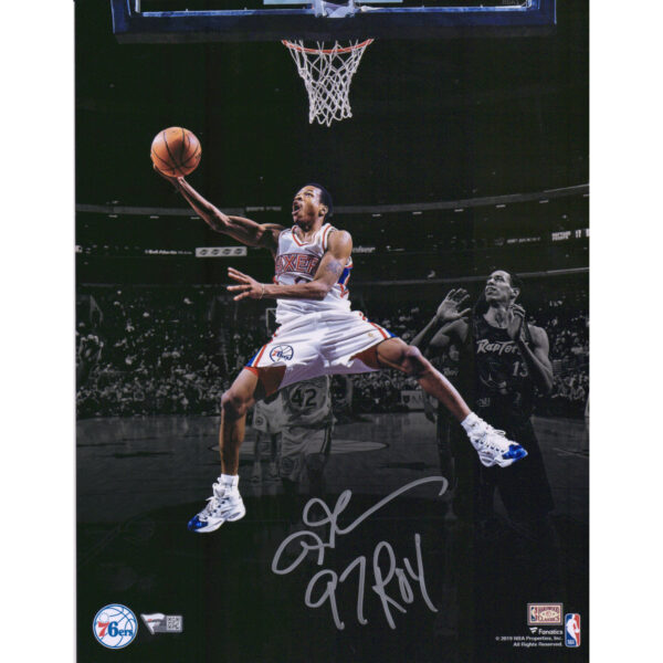 Allen Iverson Philadelphia 76ers Autographed 11" x 14" Spotlight Photograph with "ROY 97" Inscription