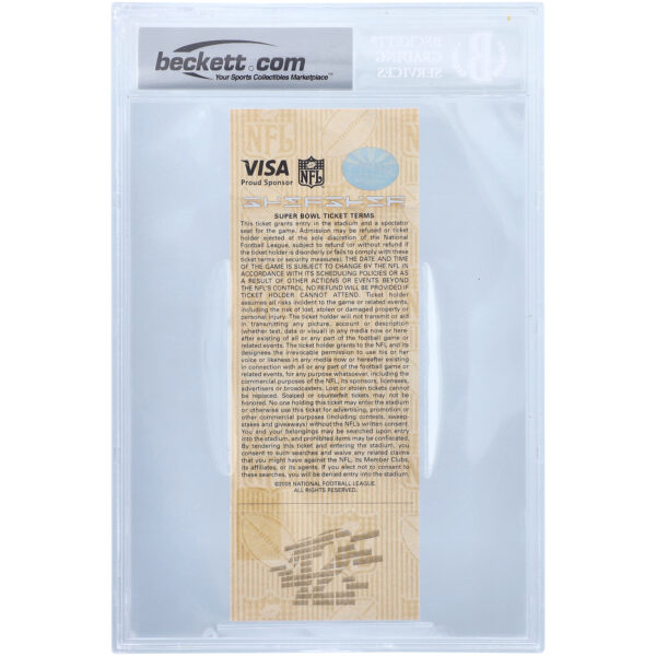 New York Giants Autographed Blue Super Bowl XLII BGS Authenticated 10 Ticket with ''SB XLII MVP'' Inscription - Image 5