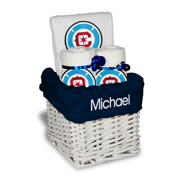Infant White Chicago Fire Personalized Small Gift Basket