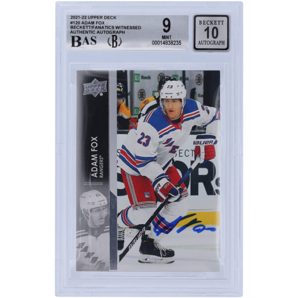 Adam Fox New York Rangers Autographed 2021-22 Upper Deck Series 1 #120 Beckett Fanatics Witnessed Authenticated 9/10 Card - 9.5/8.5/9/9.5 Subgrades