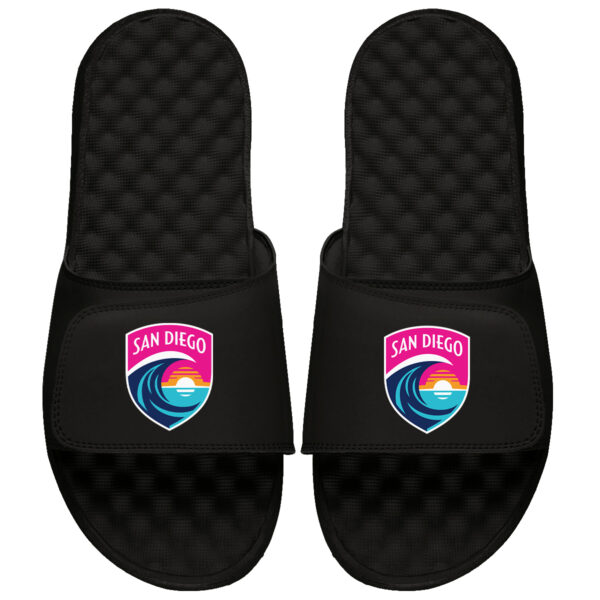 Youth ISlide Black San Diego Wave FC Primary Logo Slide Sandals