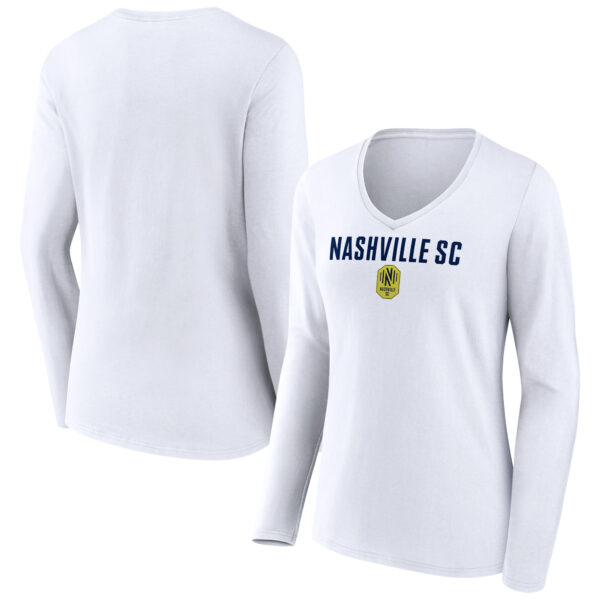 Women's White Nashville SC Victory Arch Logo Long Sleeve V-Neck T-Shirt