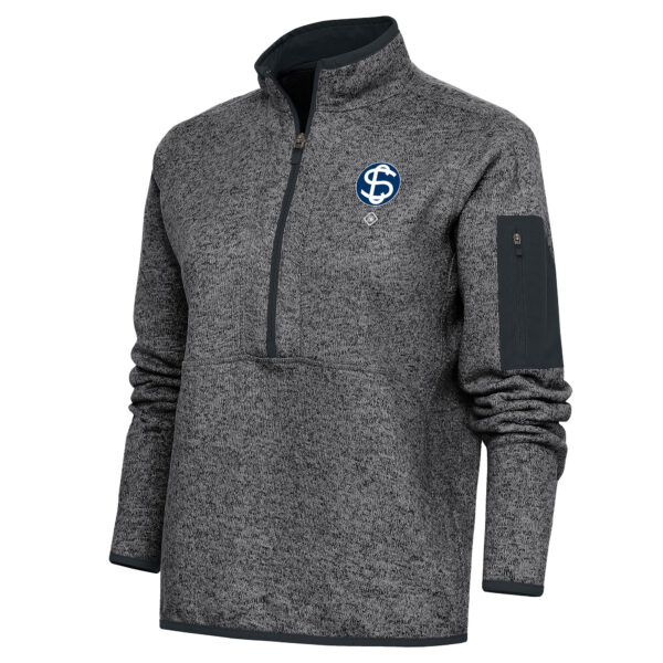 Women's Antigua Heather Charcoal Santa Clara Leopardos Fortune Half-Zip Pullover Jacket