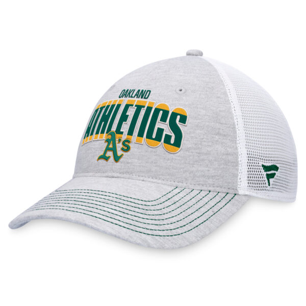 Men's Fanatics Heather Gray/White Oakland Athletics Logo Trucker Adjustable Hat - Image 6