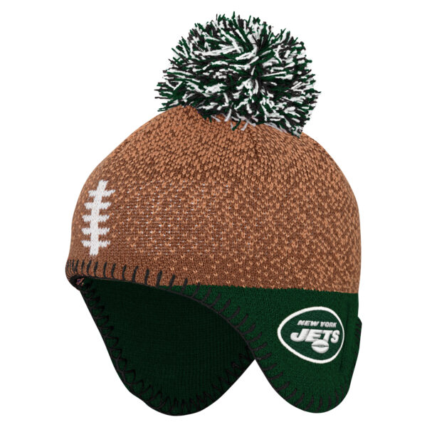 Infant Brown New York Jets Football Head Knit Hat with Pom - Image 2