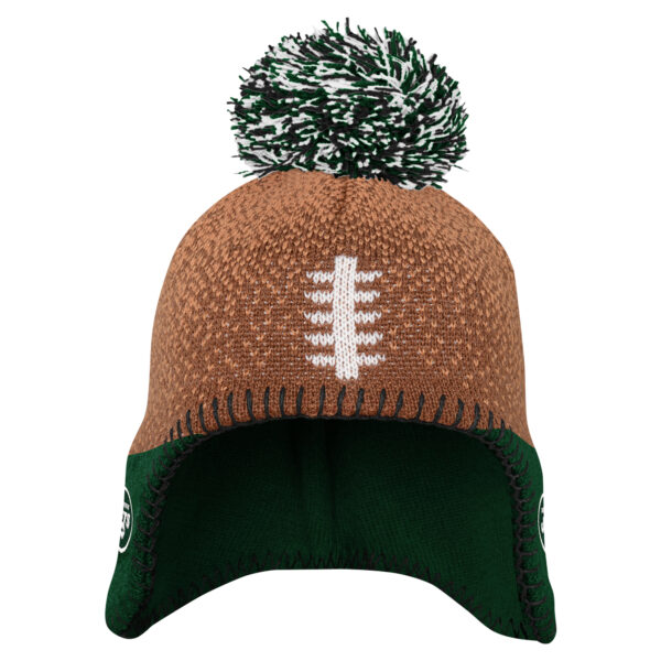 Infant Brown New York Jets Football Head Knit Hat with Pom - Image 3