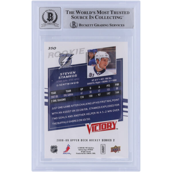 Steven Stamkos Tampa Bay Lightning Autographed 2008-09 Upper Deck Victory #350 Beckett Fanatics Witnessed Authenticated 10 Rookie Card - Image 5
