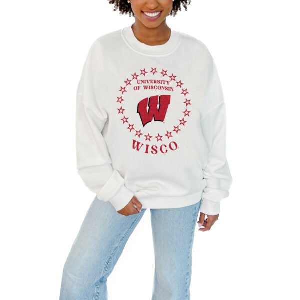 Women's Gameday Couture White Wisconsin Badgers Stars Premium Fleece Drop Pullover Sweatshirt - Image 4