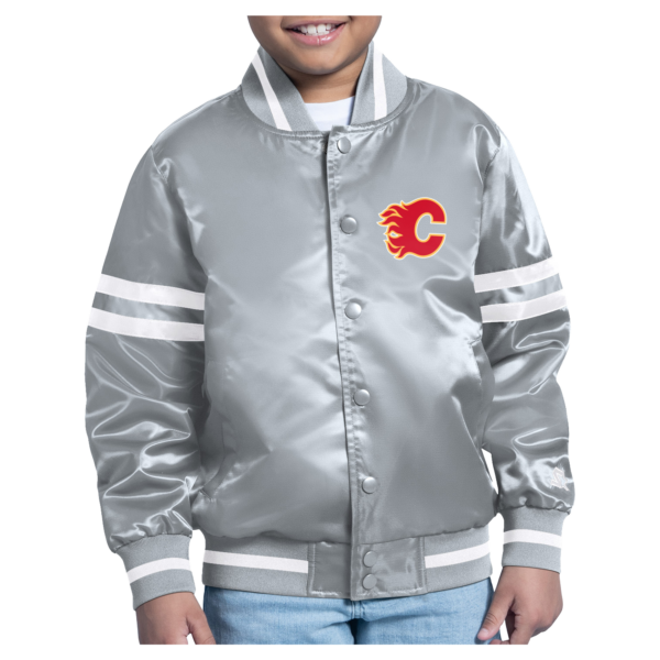 Youth Starter  Gray Calgary Flames Starter Printed Logo Satin Varsity Full-Snap Jacket