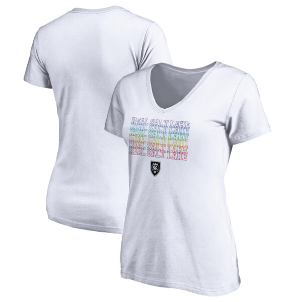 Women's White Real Salt Lake City Pride V-Neck T-Shirt