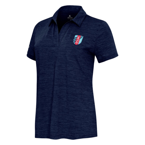 Women's Antigua Heather Navy Kansas City Current Layout V-Neck Polo