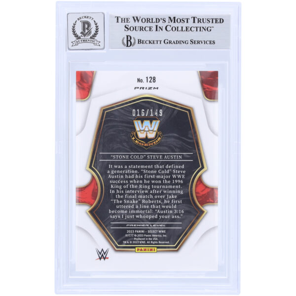 "Stone Cold" Steve Austin WWE Autographed 2023 Panini Select Maroon Prizm #128 #16/149 Beckett Fanatics Witnessed Authenticated 9/10 Card - Image 8