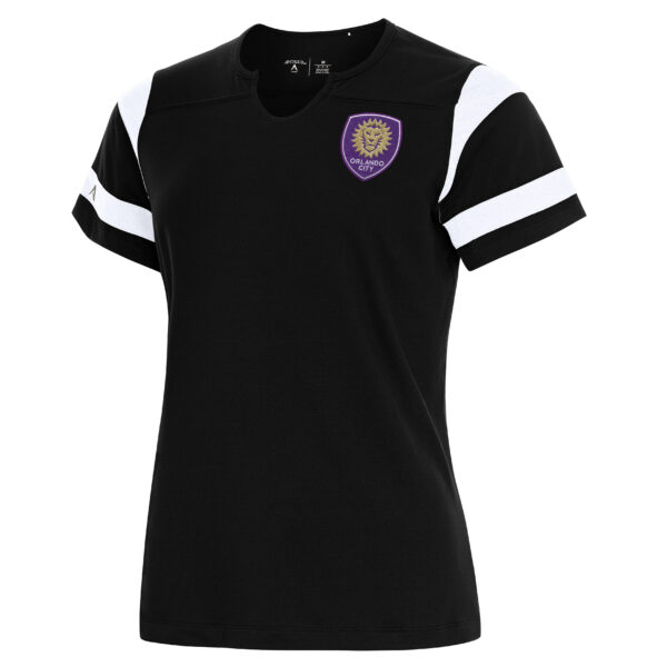 Women's Antigua Black Orlando City SC Encounter Notch Neck T-Shirt