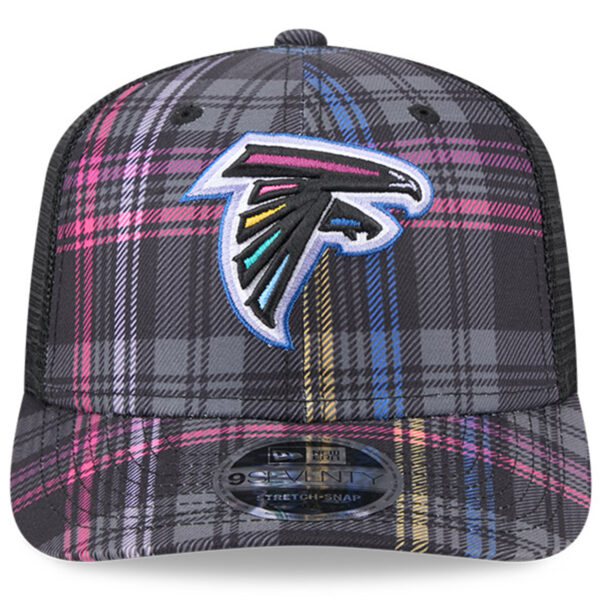 Men's New Era Black Atlanta Falcons 2024 NFL Crucial Catch Plaid 9SEVENTY Trucker Snapback Hat - Image 8