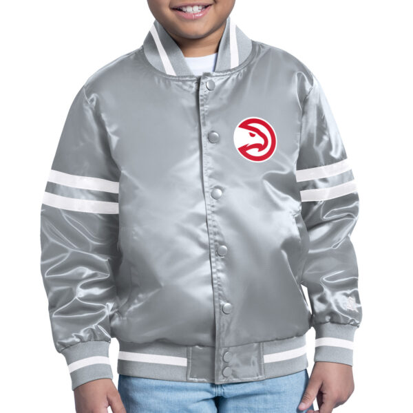 Youth Starter  Gray Atlanta Hawks Printed Shield Logo Satin Varsity Full-Snap Jacket