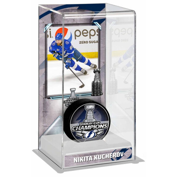Nikita Kucherov Tampa Bay Lightning 2021 Stanley Cup Champions Logo Deluxe Tall Hockey Puck Case