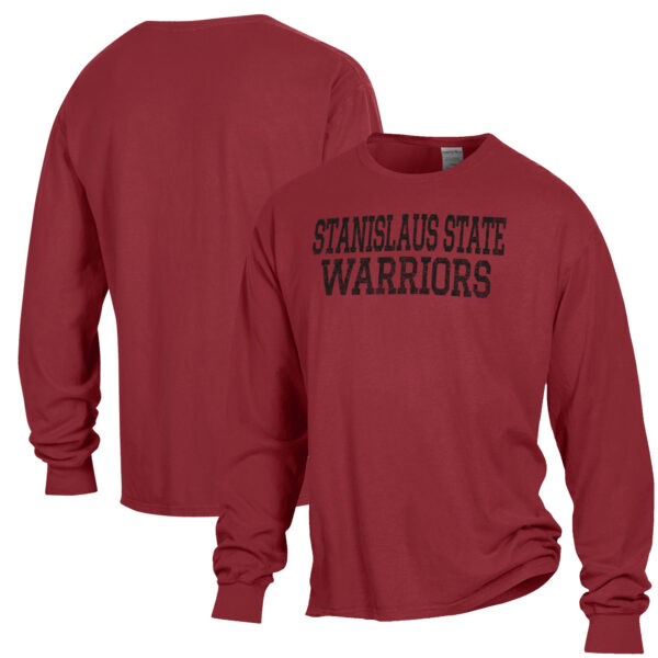 Men's ComfortWash Red Cal State Stanislaus Warriors Stack Garment Dyed Long Sleeve T-Shirt - Image 2