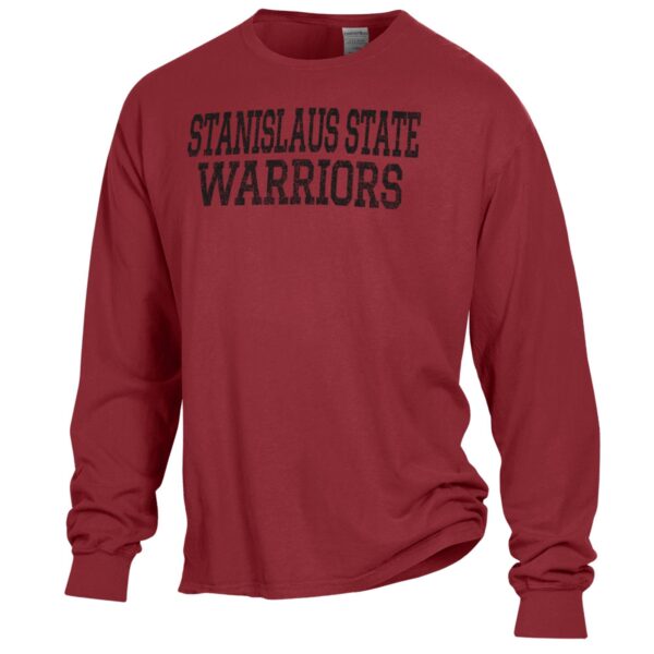 Men's ComfortWash Red Cal State Stanislaus Warriors Stack Garment Dyed Long Sleeve T-Shirt - Image 3